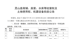 灵山县商铺、房屋、水库等经营权及 土地使用权、机器设备拍卖公告