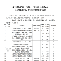 灵山县商铺、房屋、水库等经营权及 土地使用权、机器设备拍卖公告