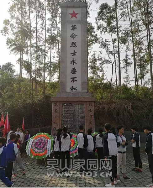 图为学生参观纪念碑